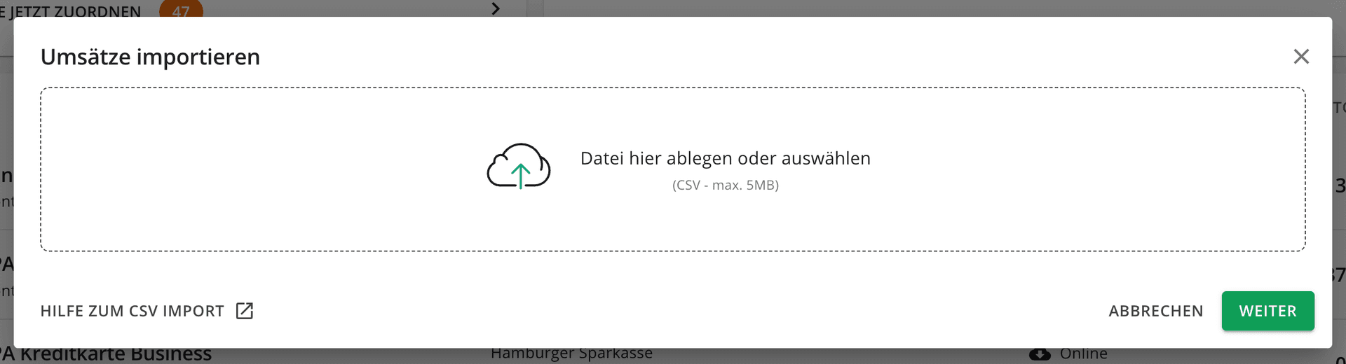 Lexware Office - CSV-Datei hochladen