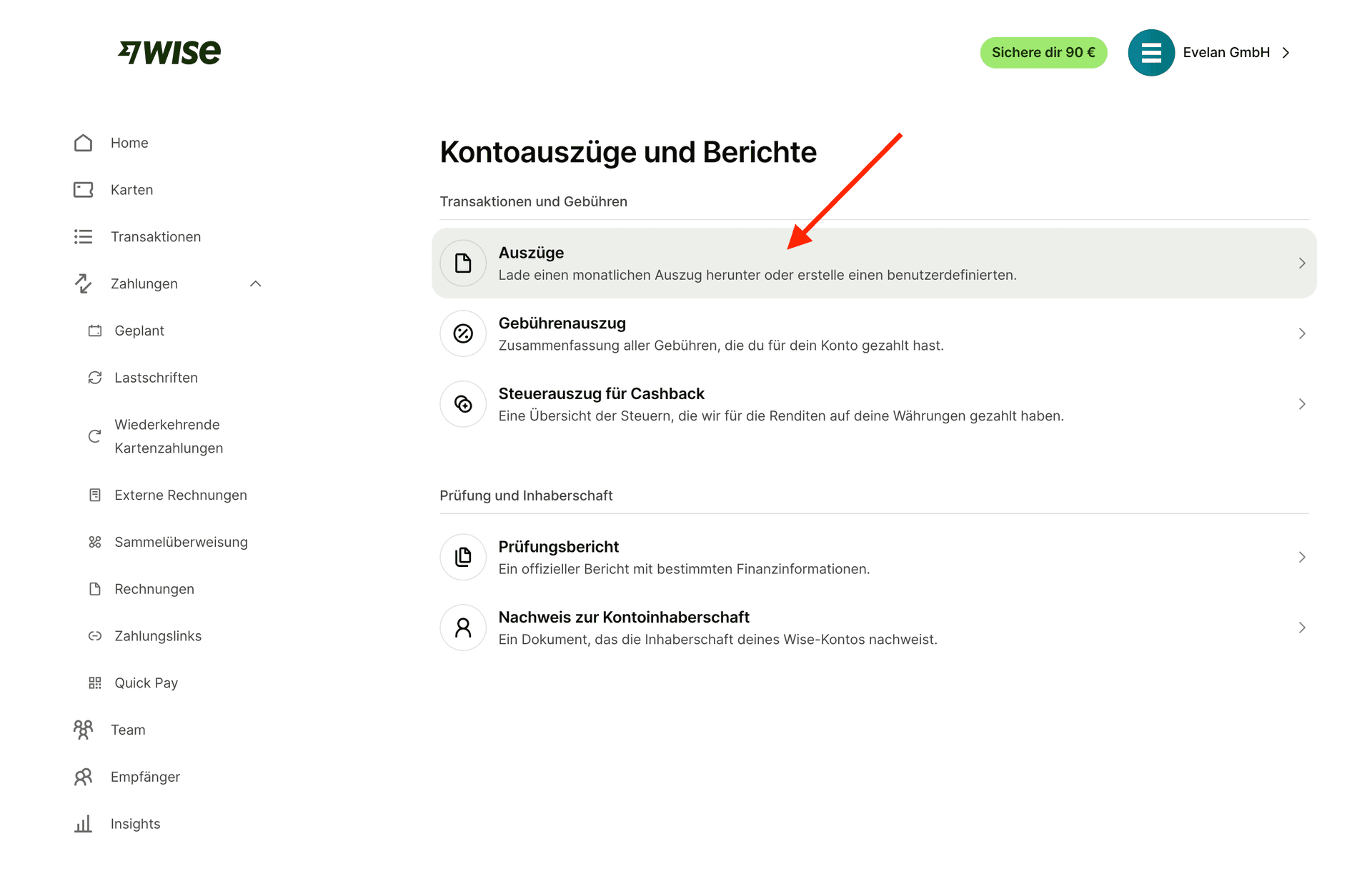 Wise - Auszüge öffnen
